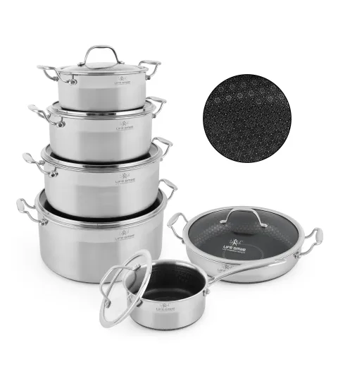 12 Pcs Stainless Steel Cookware Set Non-Stick Interlocking Pattern Induction Compatible